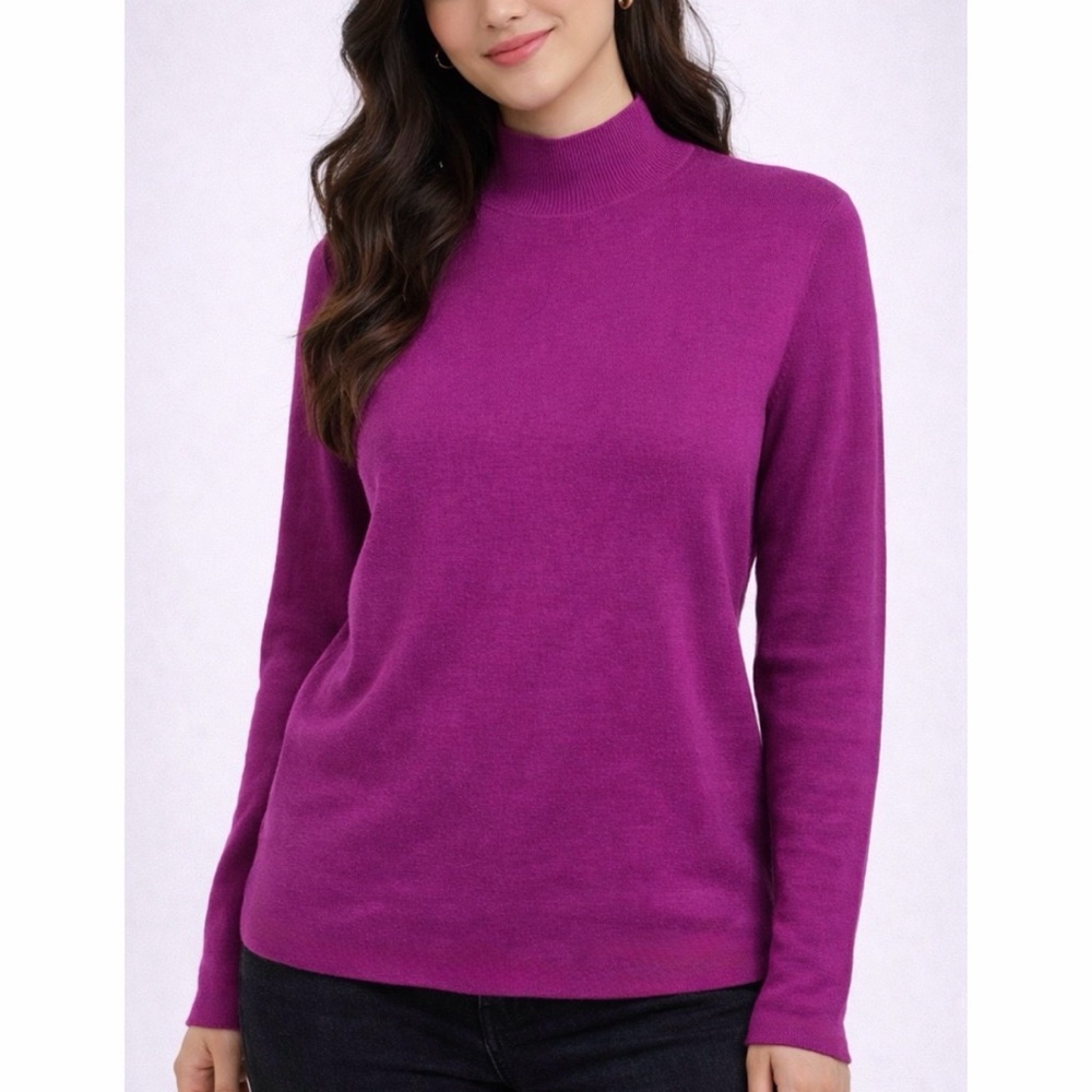 MASSIMO DUTTI • Magenta Wool-Cashmere Blend Long Sleeve Mockneck Sweater, XS